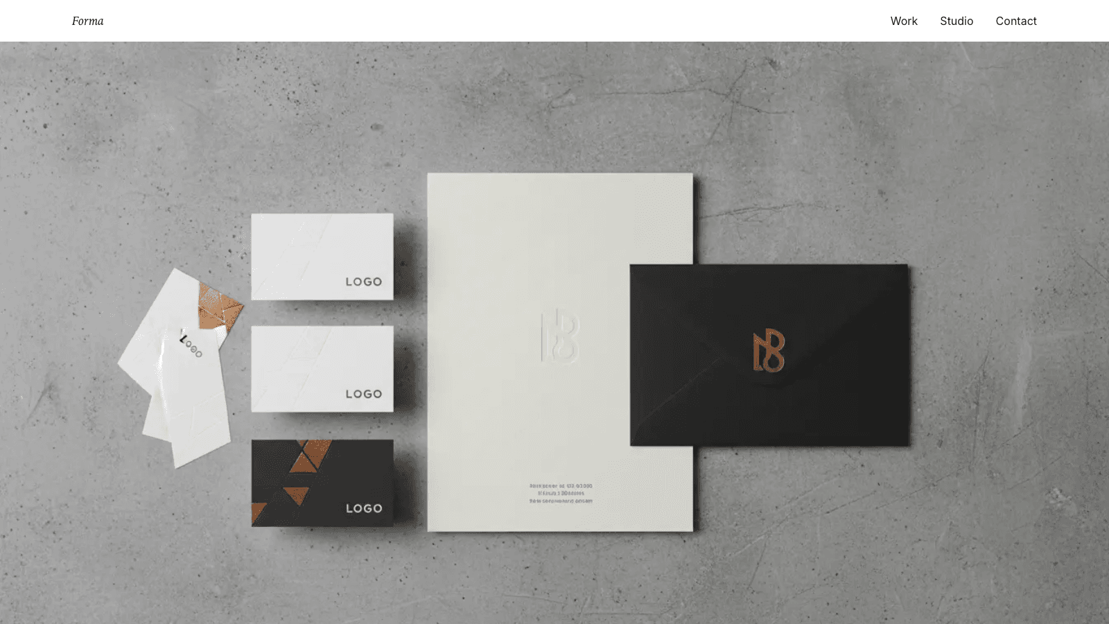 Editorial-stream concept: restrained brand studio landing