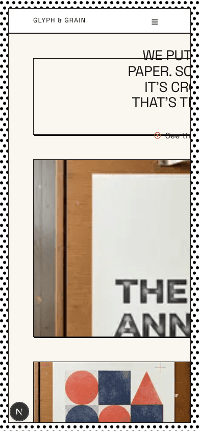 Framed-grid concept: print-led editorial showcase — mobile view